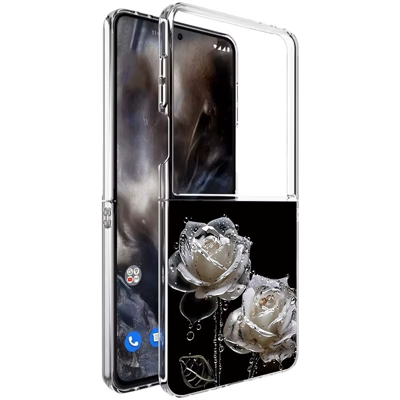 Transparente Handyhülle mit weißen Rosen für Samsung Galaxy Z Flip 6, Z Flip 7 FE und Z Flip 8 als faltbare Hartschale - Bild 2