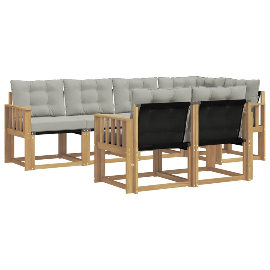 vidaXL Outdoor-Sofagarnitur 7-teilig in L-Form aus Akazienholz und Textilene mit Kissen in Weiß und Hellgrau - Bild 2