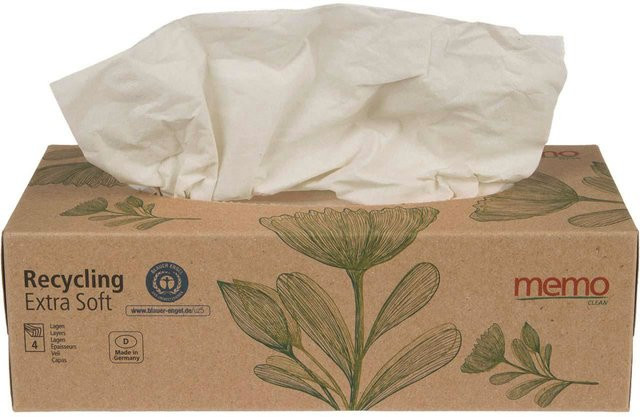 memo Papiertaschentücher Recycling Extra Soft in weißer Box, 100 Stück, B: 11,5 cm, H: 7 cm - Bild 1