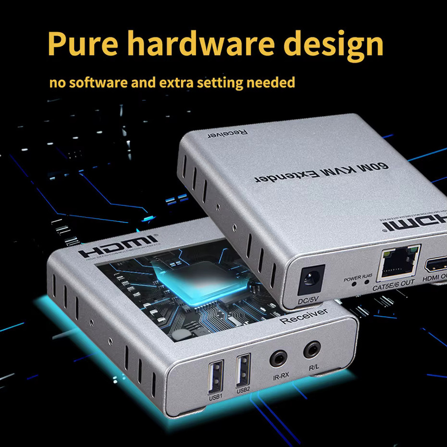 VBDWRM HDMI KVM Extender Kit in Silber für 1080P/4K Full HD über Cat5E/6 Kabel mit HDMI Loop und USB-Unterstützung - Bild 4