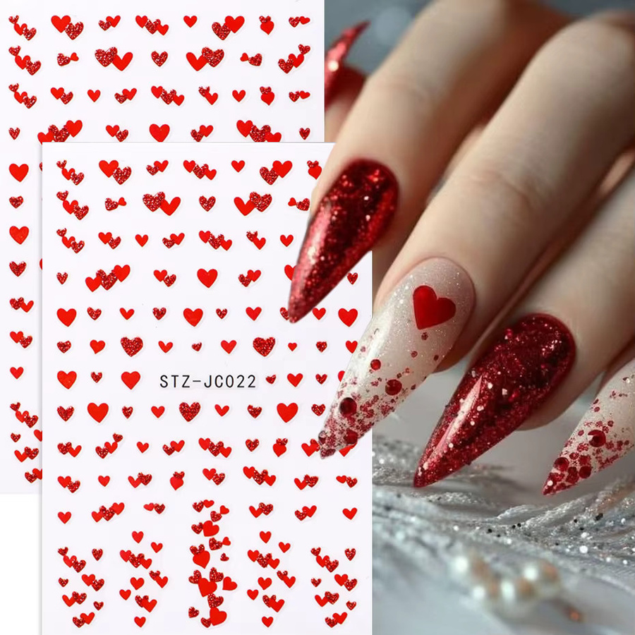 Nagelaufkleber mit Herzmuster und Glitzer, Rot, 2 Stück - Bild 2