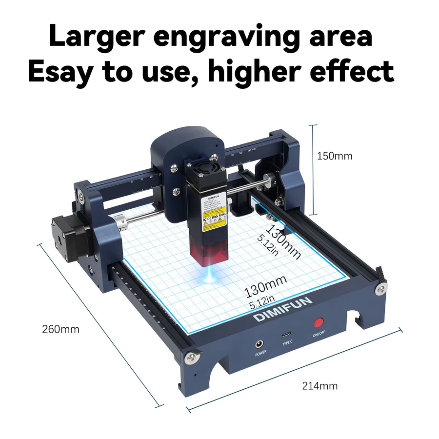 DIMIFUN Mini Tragbare Lasergravurmaschine mit blauer LED, 2,5/4,5W 450nm DIY Gravurgerät für Holz, Leder und Edelstahl, Farbe: Blau, B/T/H: 26,0 x 21,4 x 15,0 cm - Bild 2