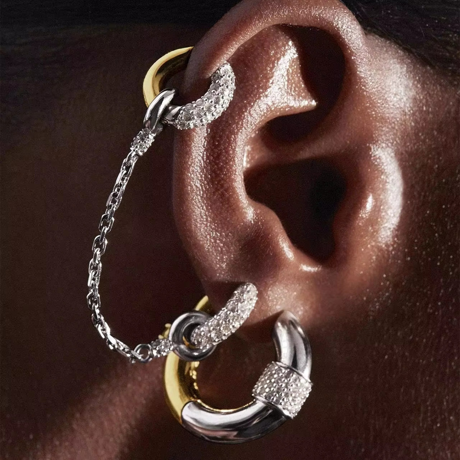 SLOONGJEWELRY Creolen, 18K vergoldet, Zirkonia, Bicolor, Gold & Silber, Unisex - Bild 1