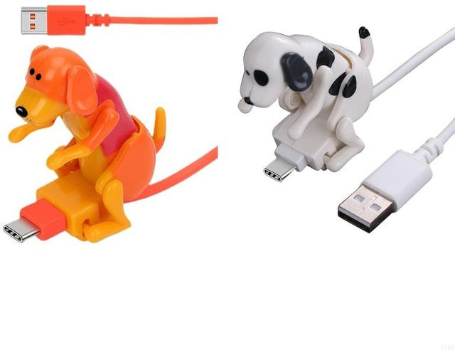 USB-C Schnellladekabel mit lustigem Hundemotiv und Touch-Schalter in Weiß - Bild 1