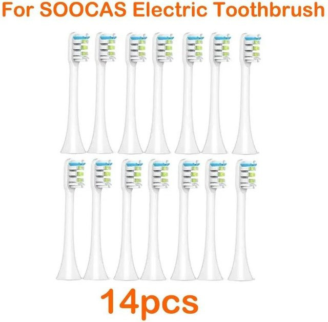 14 Stück Ersatzbürstenköpfe für Soocas X3, X3u und X5 in Weiß mit Dupont Tiefenreinigungsdüsen und Sonic Soft Borsten - Bild 1