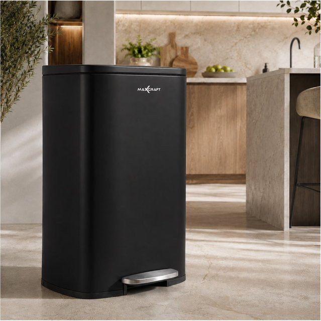 MAXCRAFT Treteimer mit Soft Close Deckel aus beschichtetem Stahl, 50 Liter, Schwarz - Bild 1