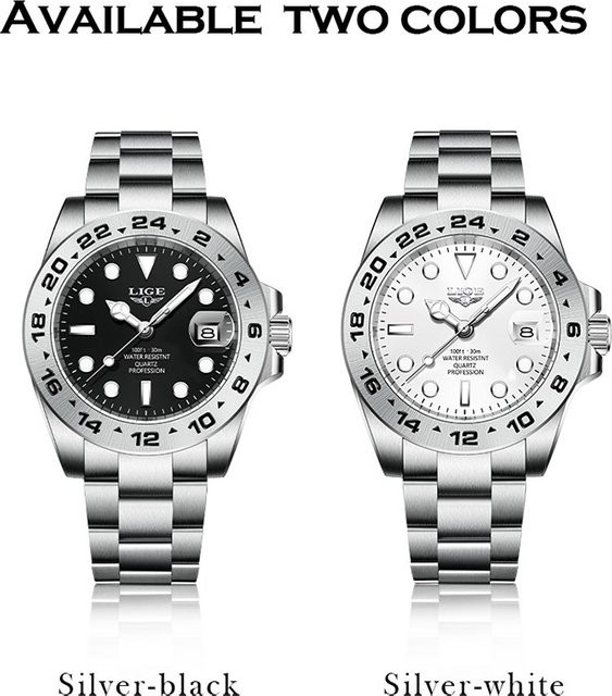 LIGE Armbanduhr Quarz, Edelstahl, Weiß, Herren - Bild 1