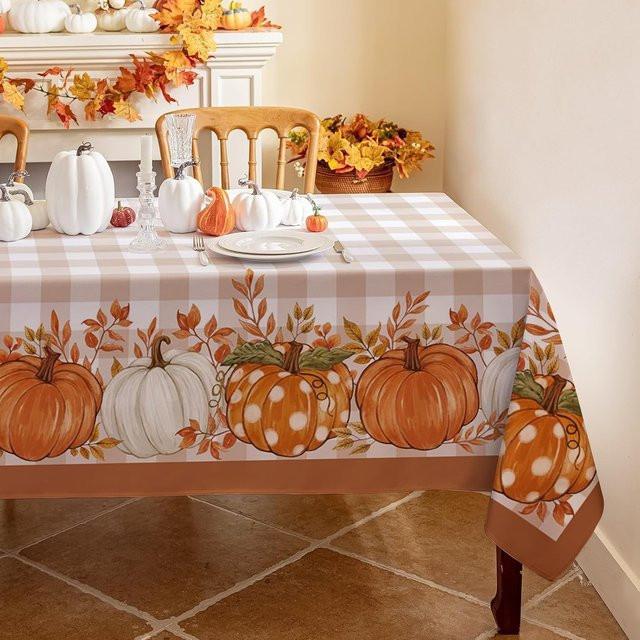 JMG Household Supplies Tischdecke Herbst Motiv mit Kürbissen und Ahornblättern, Rechteckig, Mehrfarbig, B: 140 cm, L: 200 cm - Bild 1