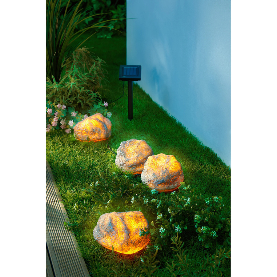 viva domo Solar-LED-Lichterkette Dekosteine in Grau mit warmweißem Licht, 4 Stück - Bild 2