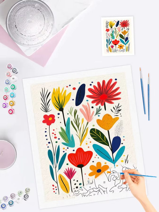 RUOPOTY Malen nach Zahlen Set mit Blumen Motiv, Multicolor, inklusive Leinwandrahmen und Farbmarkern zur Heimdekoration - Bild 3