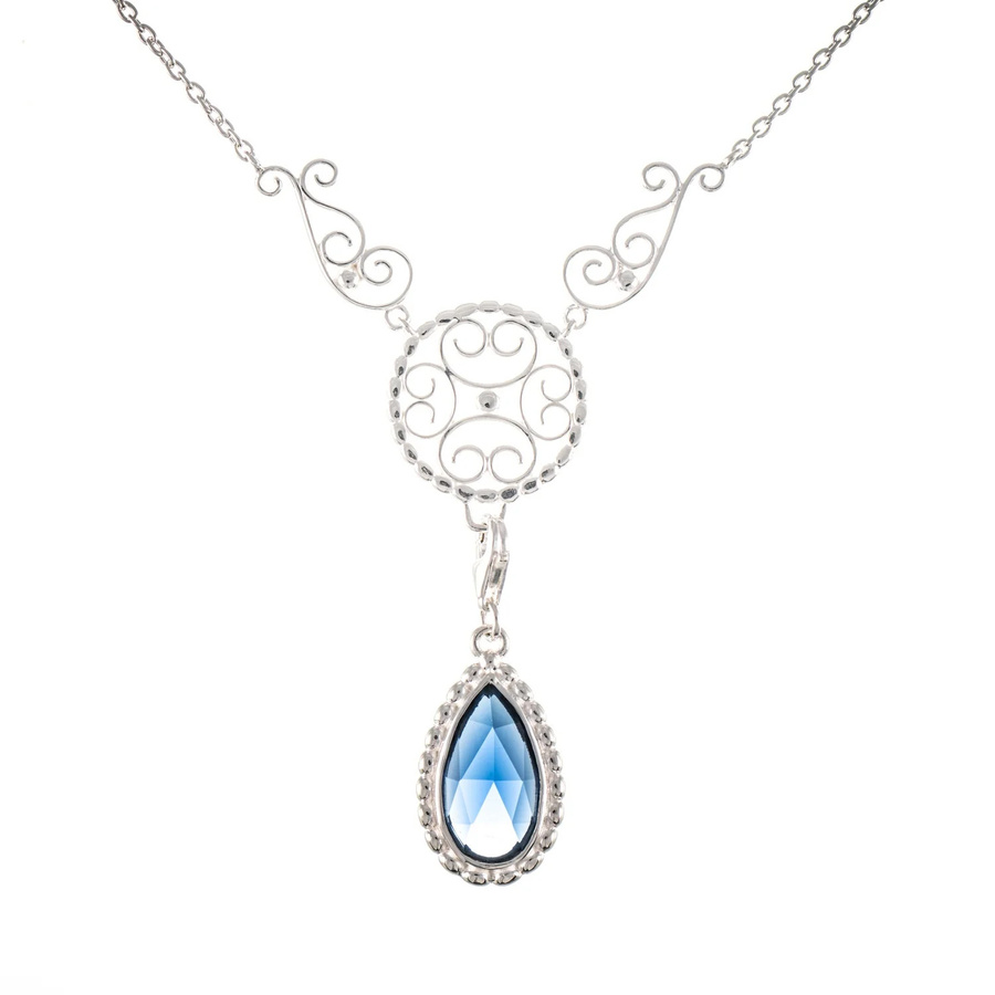 Collier Signature 925 Silber, wechselbarer Stein blau, Unisex - Bild 1