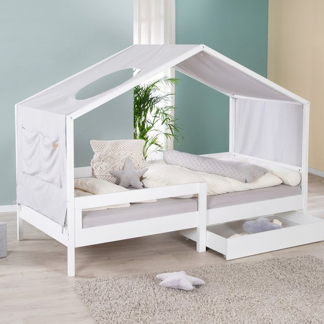 Roba Montessori Hausbett Komplettset aus Massivholz in Weiß mit Schubladen, B/T/H: 90 x 200 x 99,5 cm - Bild 1