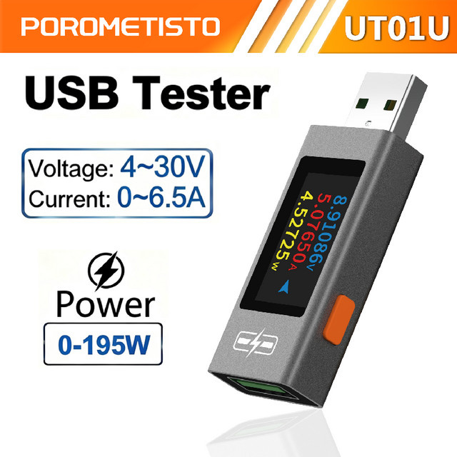 POROMETISTO UT01U USB-C Tester: DC-Spannungsmesser, Amperemeter und Leistungsmesser für 4-30 V und 0-6,5 A sowie Kapazitätstester - Bild 1