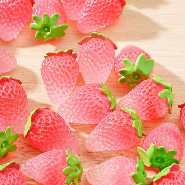 10 Stück Leuchtende Mini-Erdbeerfiguren aus Harz in Rot von Yiran toy zur Dekoration - Bild 1