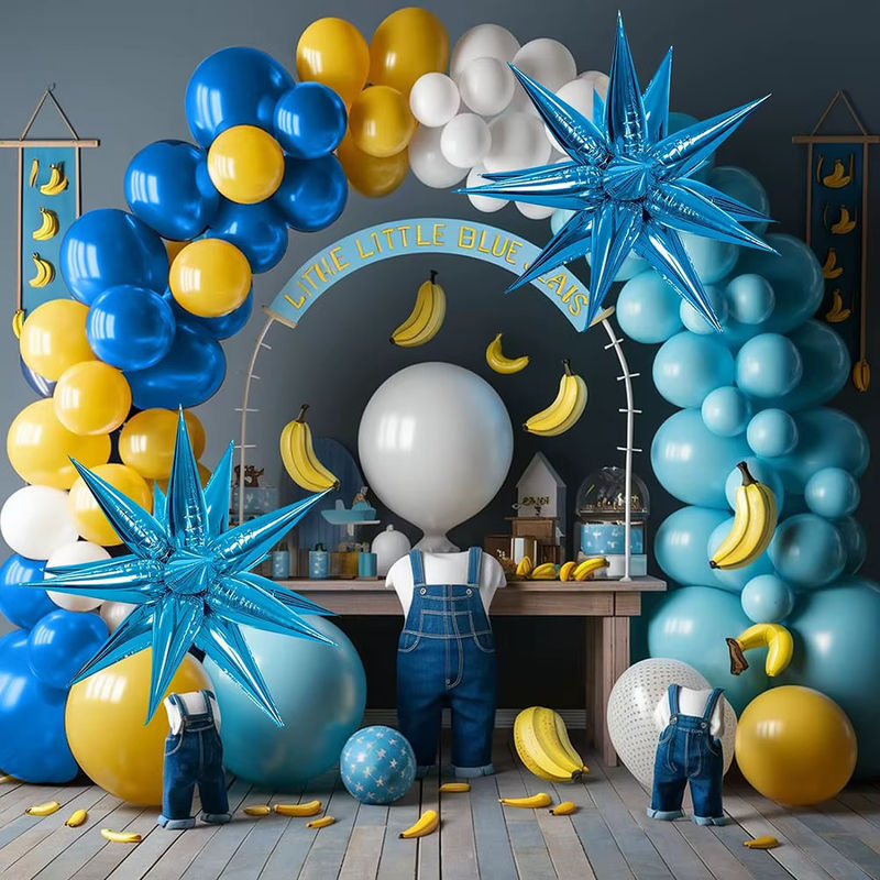 Cartoon-Ballonbogen-Set in Blau, Gelb und Weiß mit Stern-Ballons zur Dekoration für Kindergeburtstage - Bild 3