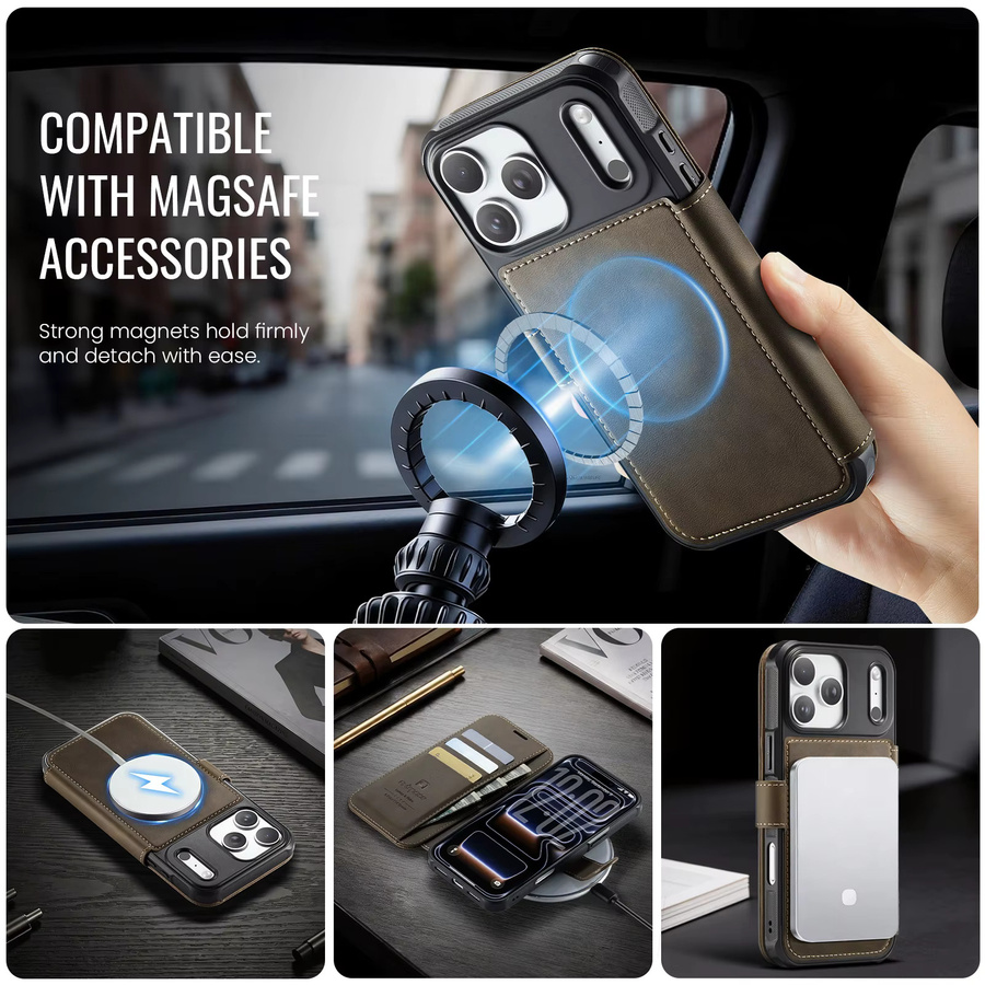 szHAIyu Magnetische PU-Leder-Brieftaschenhülle mit Kartenfach für MagSafe als Flip Cover für iPhone 17 Pro Max, Air 17e, 16e, 15, 14 Plus, 13, 12 in Grün oder Braun - Bild 3