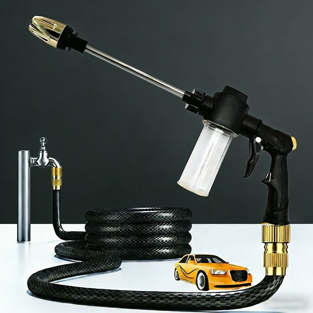 FLOWERS SPRAL Hochdruck-Wasserpistole aus Metall in Schwarz mit verstellbarer Sprühdüse für Autowäsche und Gartenbewässerung - Bild 1