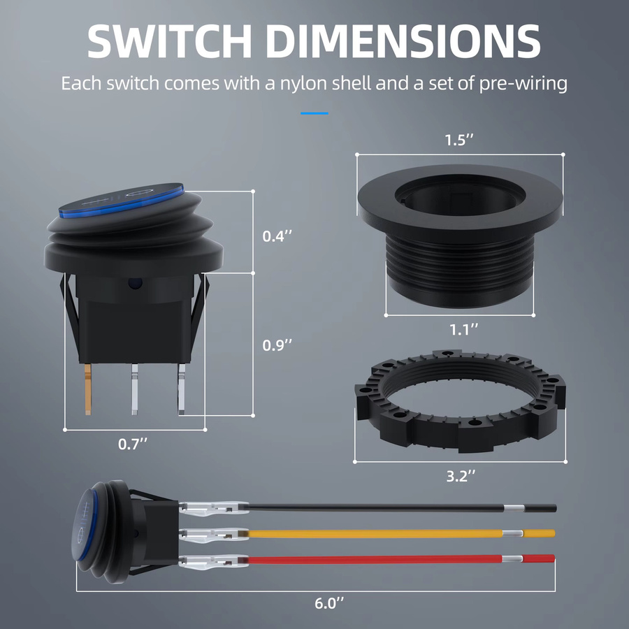 Daiertek 5er Set Wasserdichte runde Wippschalter mit Gehäuse, 12V LED-Wippschalter beleuchtet, EIN/Aus, SPST, 3-polig für Wohnmobil und LKW - Bild 2