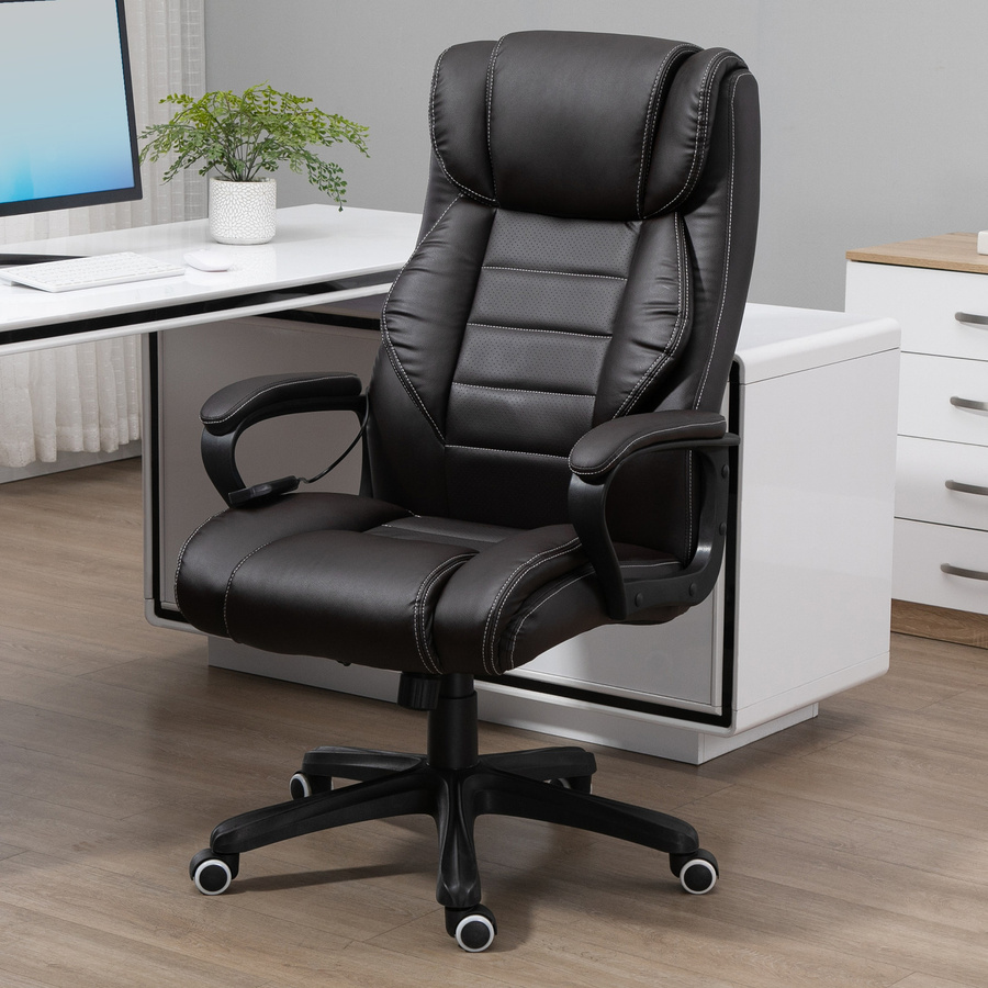 Vinsetto Ergonomischer Chefsessel von Aosom mit Massagefunktion und Wippfunktion, brauner Schreibtischstuhl aus Kunstleder mit Armlehnen und Kopfstütze - Bild 2