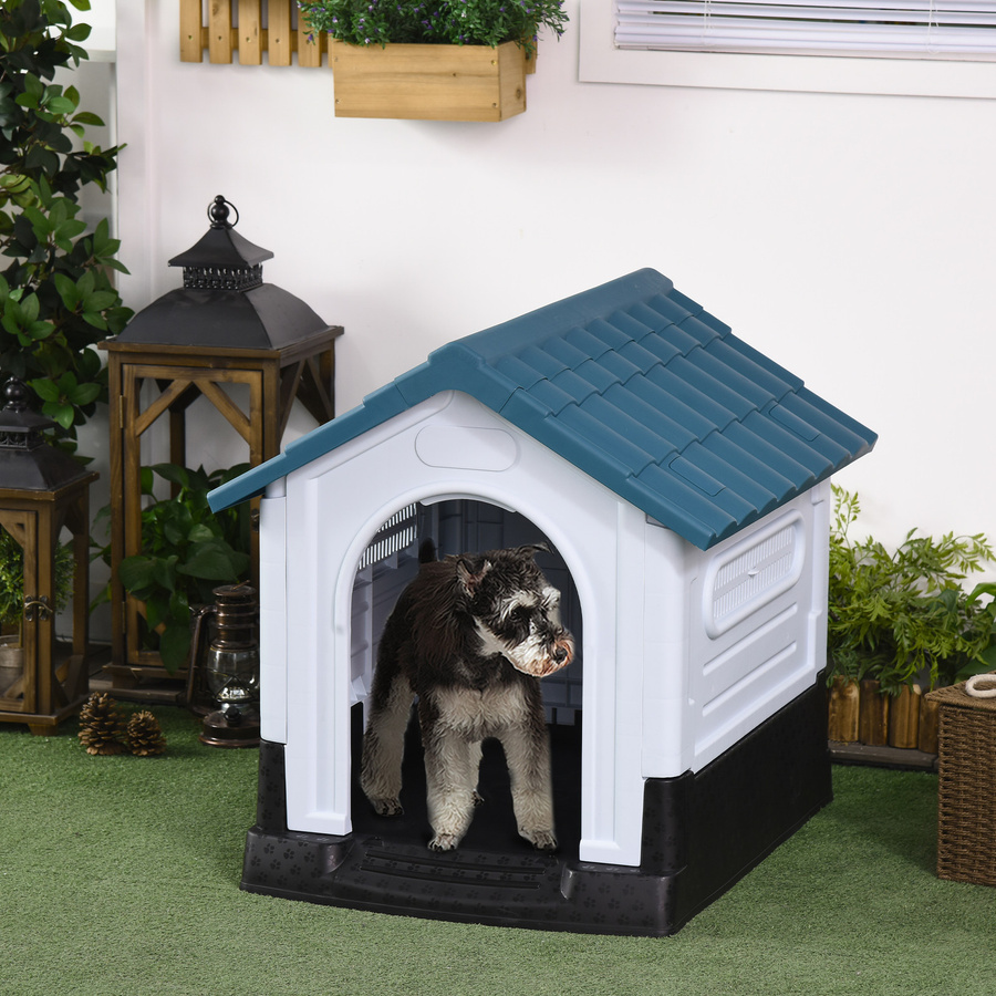 PawHut Hundehütte für kleine und mittelgroße Hunde wetterfest in Weiß und Blau von Aosom B/T/H: 64,5 x 57 x 66 cm - Bild 2