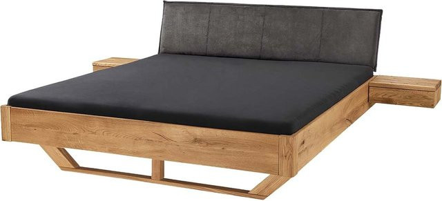 TPT Massivholzbett Bolle aus Wildeiche mit Holzkufen und Polsterkopfteil, Farbe: Natur, B/T/H: 145 x 220 x 87 cm - Bild 1
