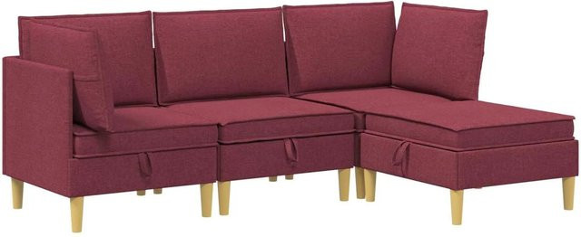 vidaXL Wohnzimmergarnitur in Weinrot aus Stoff mit Ecksofas, Mittelsofa, Fußhocker und Kissen in L-Form - Bild 1
