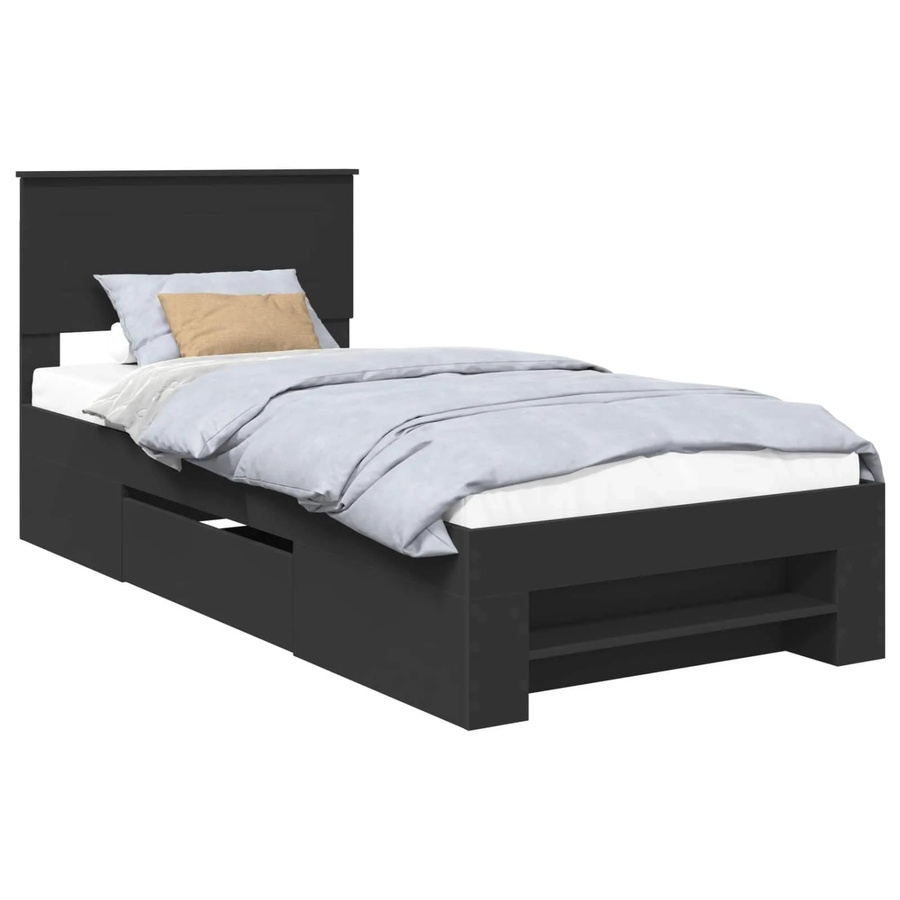 vidaXL Bettrahmen mit Kopfteil aus Holzwerkstoff in Schwarz, B/T/H: 80 x 200 x 90 cm - Bild 2