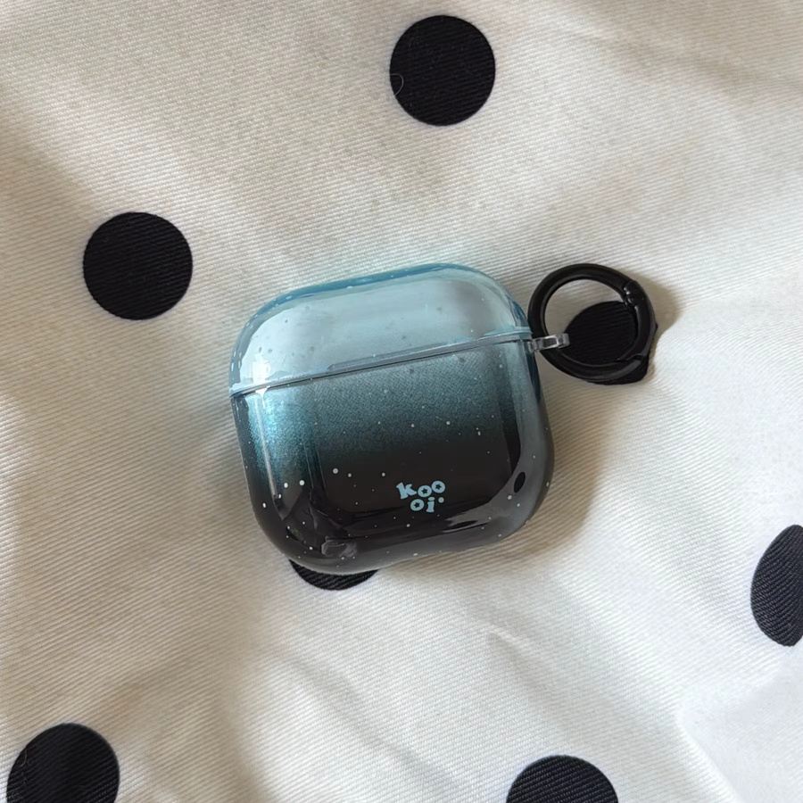 Transparente Kopfhörerhülle für Apple AirPods 1 2 3 4 Pro Pro2 Pro3 mit Ring im blau-schwarzen Wellenpunkt-Muster Farbverlauf - Bild 4