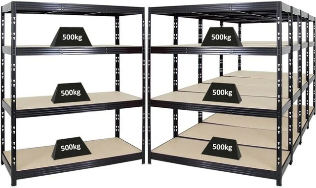 PROREGAL Rhino Profi Schwerlastregal Set aus 5 Einheiten, Schwarz, H x B x T: 180 x 160 x 60 cm, mit 4 verstellbaren MDF-Spanplatten-Ebenen, Fachlast 500 kg - Bild 1