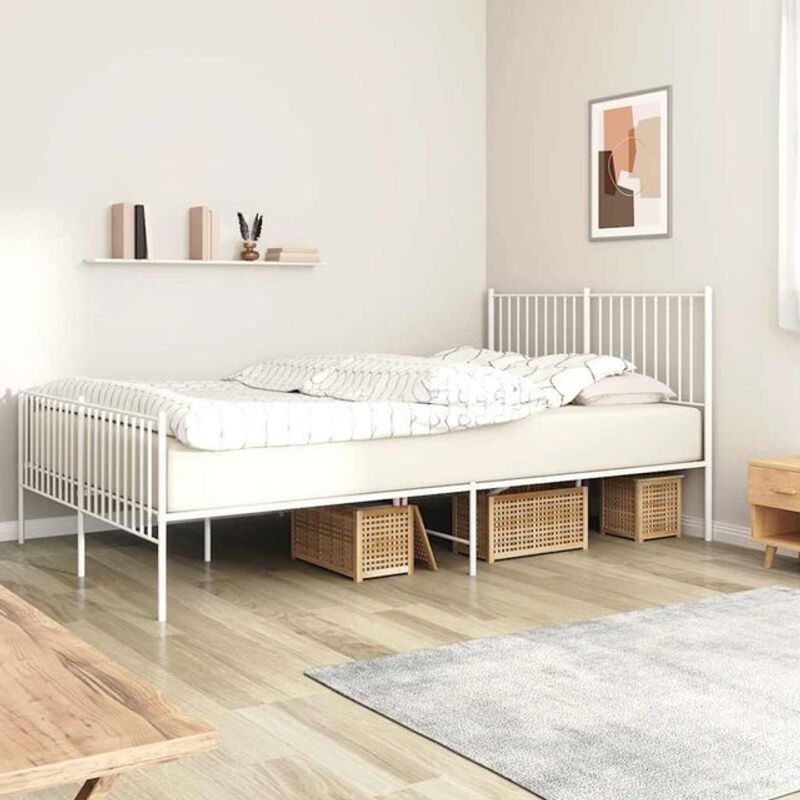 Vidaxl Metallbett mit Kopf- und Fußteil in Weiß, klassisch und minimalistisch, B/T/H: 160 x 200 cm - Bild 1