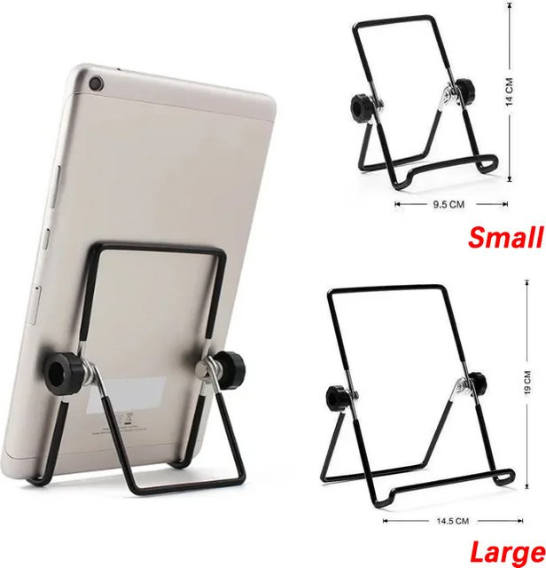 Tragbarer faltbarer Tablet-Ständer aus Metall in Schwarz für iPad, iPhone und Samsung sowie Huawei – Universeller Schreibtisch- und Telefonständer - Bild 1