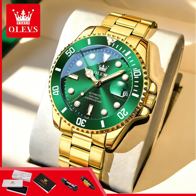 OLEVS Armbanduhr Automatik, Edelstahl, Bicolor, Grün, Herren - Bild 1