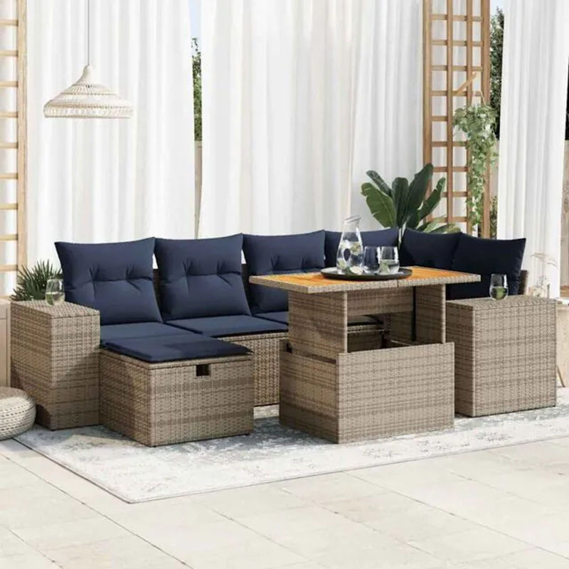 7-teilige Garten-Sofagarnitur aus Poly-Rattan und Akazienholz in Braun mit Kissen von vidaxl - Bild 1