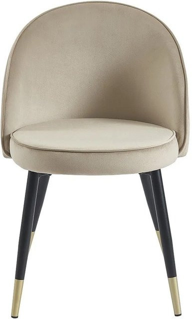 Vente-unique Stuhl Maylina Art déco aus Samt in Beige mit Metallgestell, Breite: 55 cm, Tiefe: 61 cm, Höhe: 80,5 cm - Bild 1