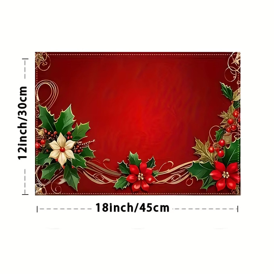 VIKAMA 4er Set Weihnachtliche Tischsets in Rot mit Holly Berry Muster, wasserdicht und hitzebeständig, Rechteckig, B/T: 45 x 30 cm - Bild 3