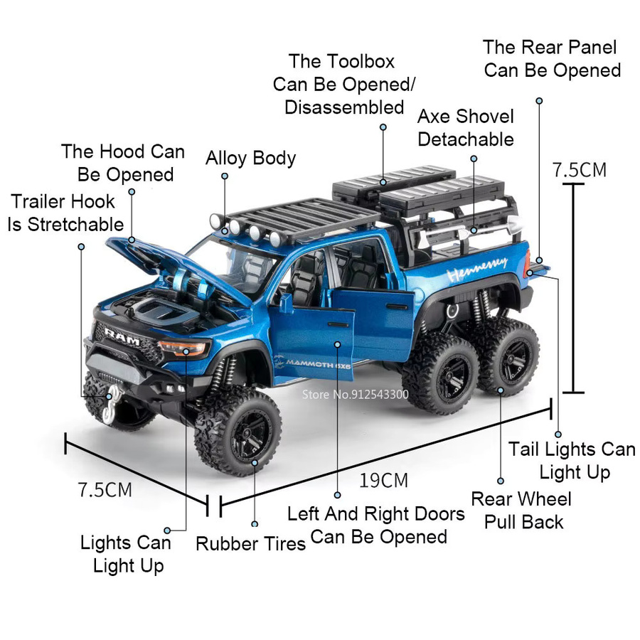 MAKEDA Mammoth Raptor F150, Modell Auto, 1:32, Metall, mit Licht und Sound - Bild 2
