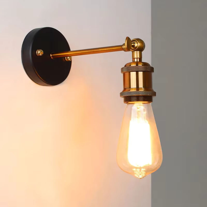 ONEYLTT Wandleuchte im Industriestil aus Metall in Gold/Messing mit transparentem Glasschirm und E27-Fassung - Bild 2