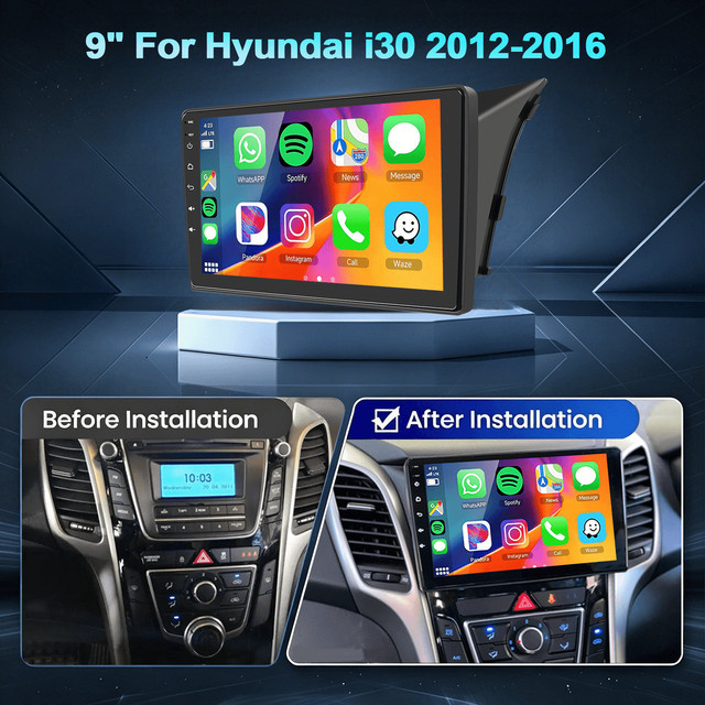 ESSGOO Android 15 Autoradio mit 9 Zoll Touchscreen für Hyundai i30 GD 2012-2016, Wireless Carplay, Android Auto, GPS, Bluetooth, Wifi und Mirror Link, Schwarz - Bild 1