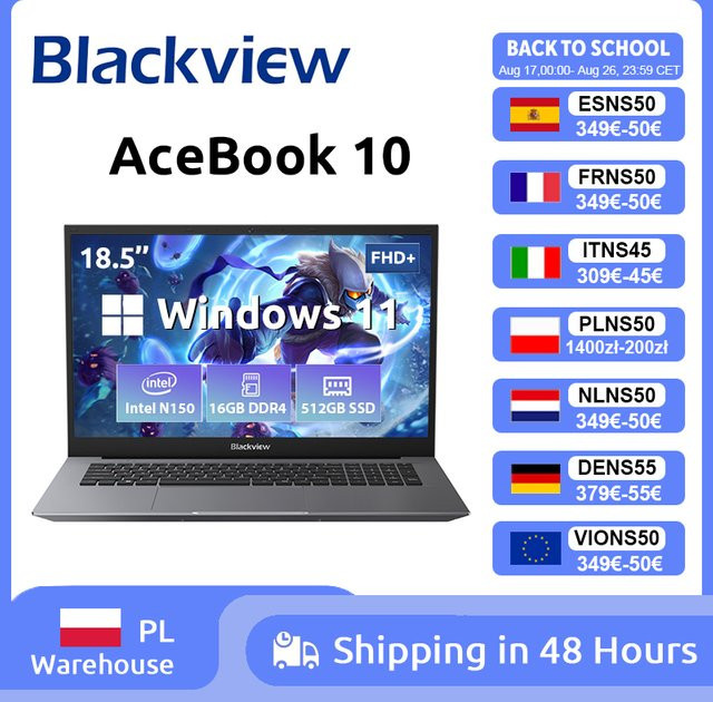 Blackview ACEBOOK 10 Laptop mit 18,5 Zoll FHD Display, Intel Prozessor, 16 GB RAM, 512 GB SSD, Windows 11, Schwarz/Grau - Bild 1