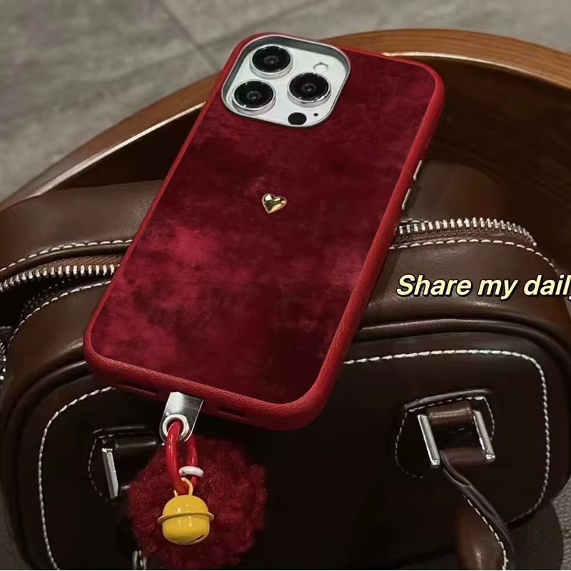 Burgunderrote TPU-Handyhülle mit goldenem Herzmuster für iPhone 11 bis iPhone 17 Pro Max und weitere Modelle - Bild 5