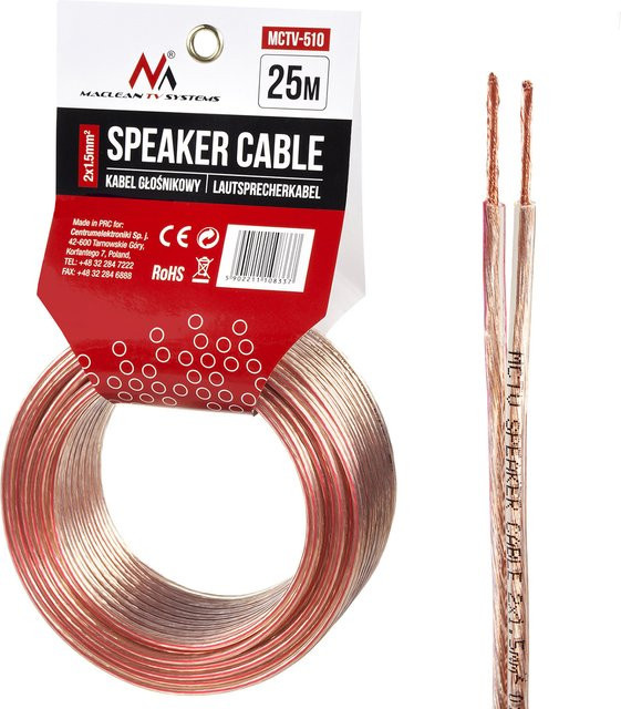 Maclean MCTV-510 Luidsprekerkabel in Pink und Transparent, 2*1.5mm2/48*0.20CCA, 3.5*7.0mm - Bild 1