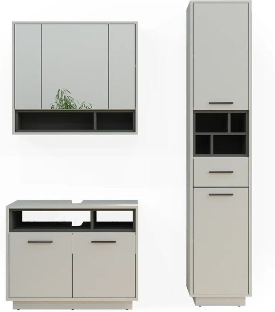 Vicco Badmöbel-Set Beatrice in Grau und Anthrazit, modernes 3-teiliges Badezimmer-Set bestehend aus Spiegelschrank, Waschtischunterschrank und Hochschrank - Bild 2