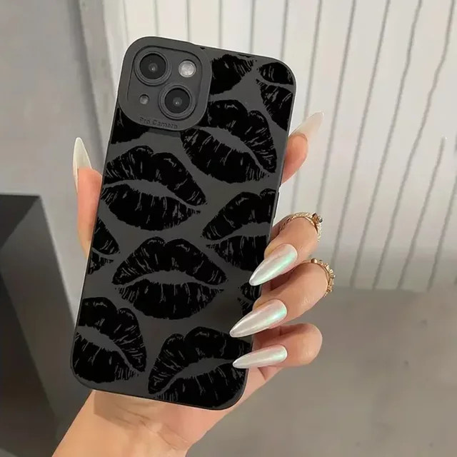 Schwarze Silikon-Handyhülle im Gothic-Stil mit Lippen-Design für iPhone 11 bis iPhone 16 Pro Max, stoßfeste weiche Schutzhülle - Bild 1