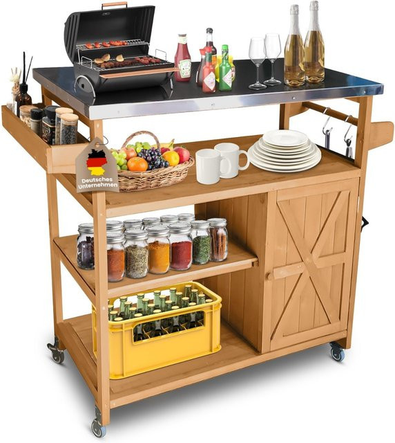 Coemo Servierwagen Grillstation James M Kücheninsel aus Holz in Braun mit Rollen, B/T/H: 118 x 47 x 92 cm - Bild 1
