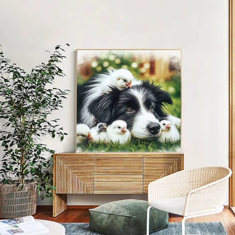 Huacan 5D Diamond Painting Set Hund und Küken Cartoon Mosaik Strass Malerei mit runden Steinen in Multicolour, Breite: 20 cm, Höhe: 20 cm - Bild 3