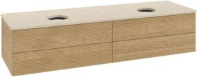 V&B Waschtischunterschrank Antao mit Frontstruktur und Beleuchtung in Honey Oak und Botticino, B: 160 cm, T: 50 cm - Bild 1