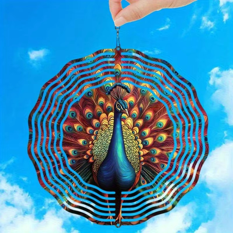 CIFBUY 2D-Metallwindspiel mit Pfauenmotiv in Rot, Blau und Gold als Gartendekoration für den Außenbereich - Bild 3