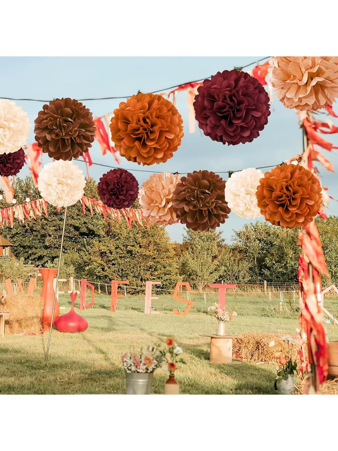 20 Stück Seidenpapier-Pompons als hängende Papierblumenkugeln in Burgunderrot, Orange und Braun für deine Party-Dekoration - Bild 7