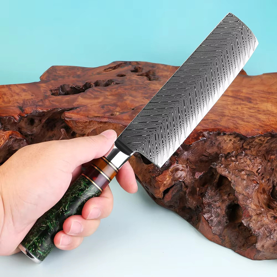 Xituo Nakiri-Messer aus japanischem Damaststahl mit Reisschalen-Harzgriff, 17,78 cm - Bild 6