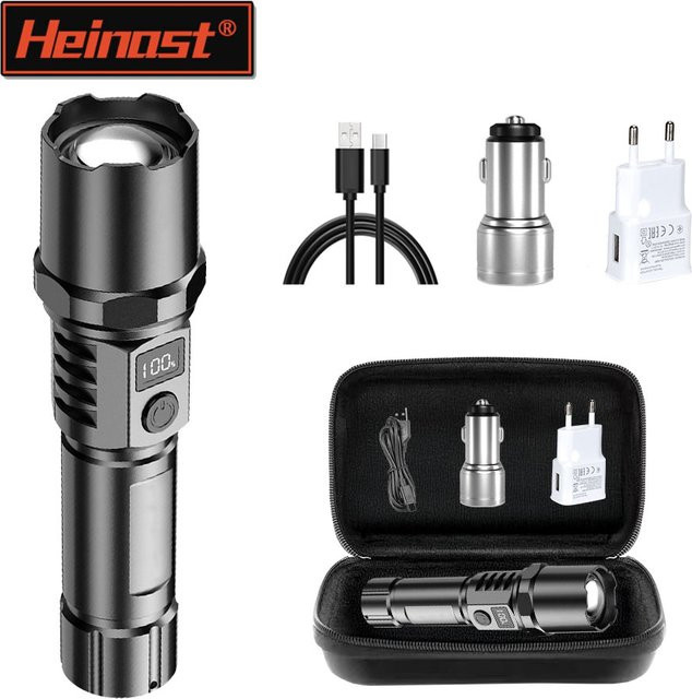 Heinast LED Taschenlampe in Schwarz, wiederaufladbare Handtaschenlampe mit Teleskop-Zoom und wasserdichter Metallkonstruktion für Camping und Outdoor-Notfälle - Bild 1